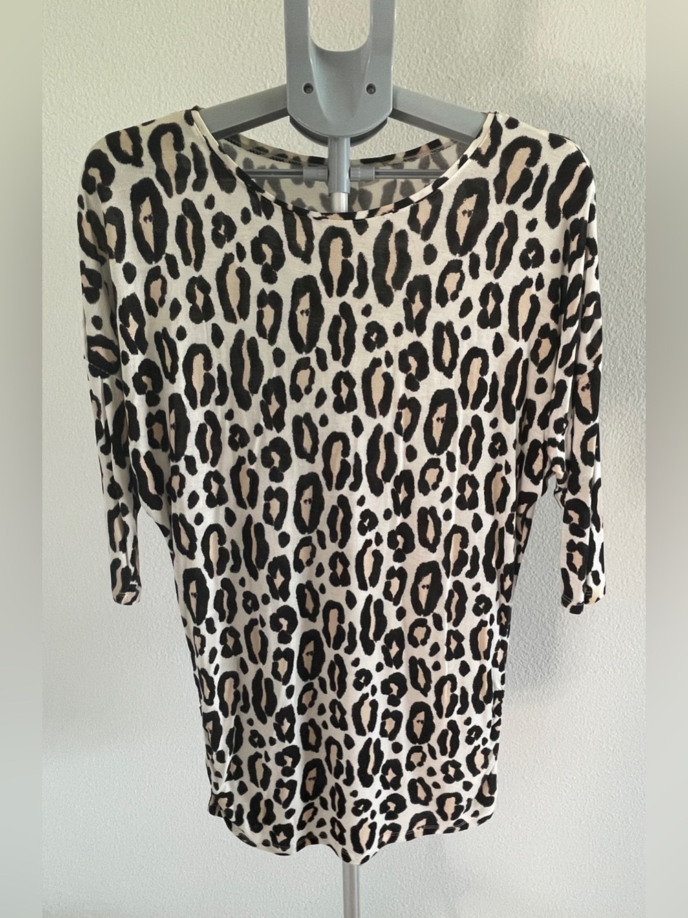 Leopard Print Boatneck Tunic Top - Black & Cream